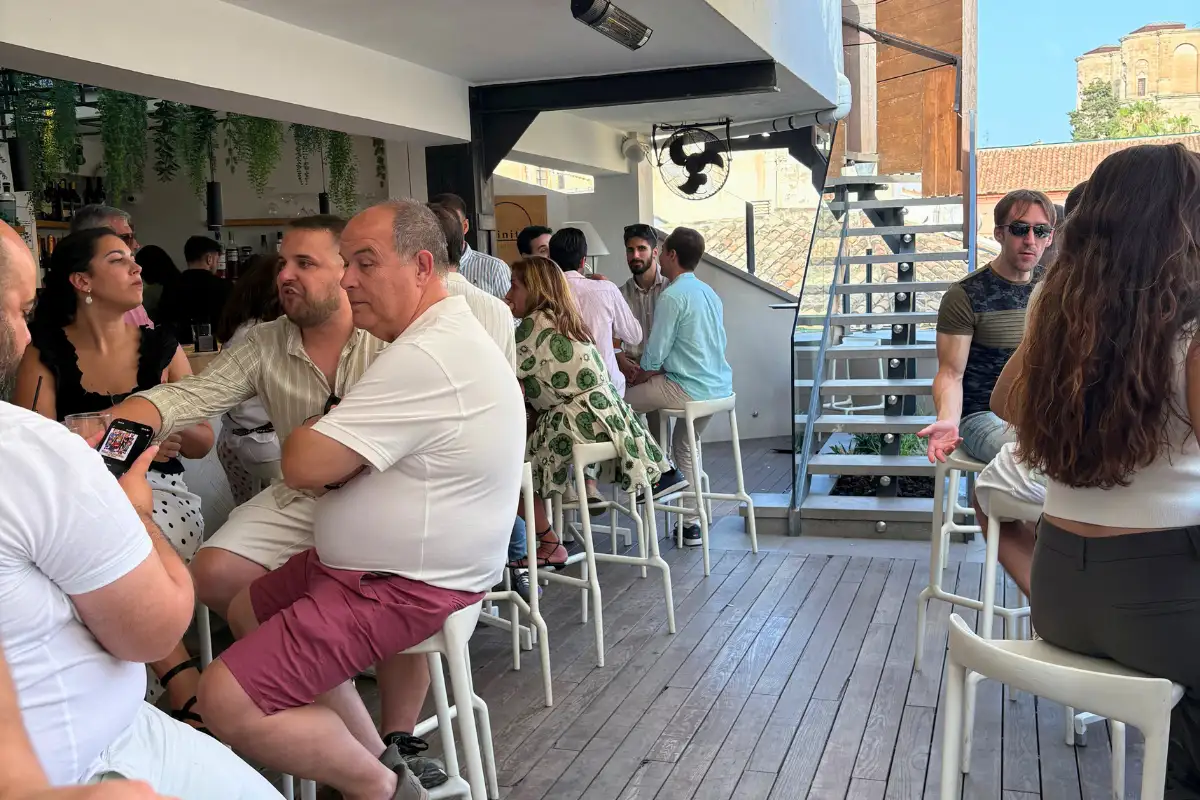 Guests filling the busy rooftop terrace at Chinitas Urban in Malaga
