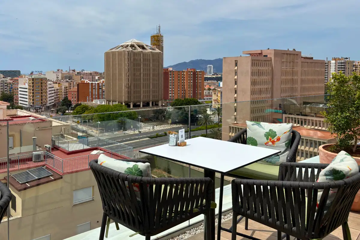 Ninth floor pool, sky bar and terrace sign at H10 Croma, Malaga