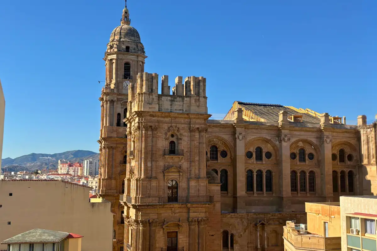 Side view of Malaga cathedral from the Molina Lario rooftop terrace