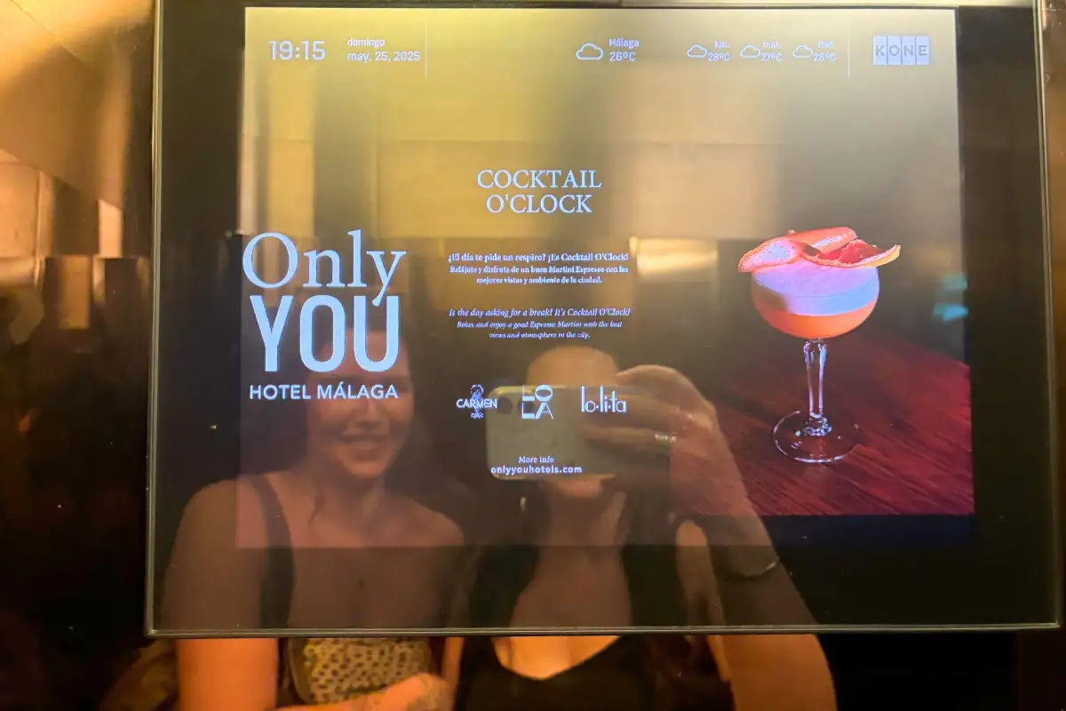 Cocktail O'Clock screen at the Only YOU Hotel bar, Lolita Skyview in Malaga