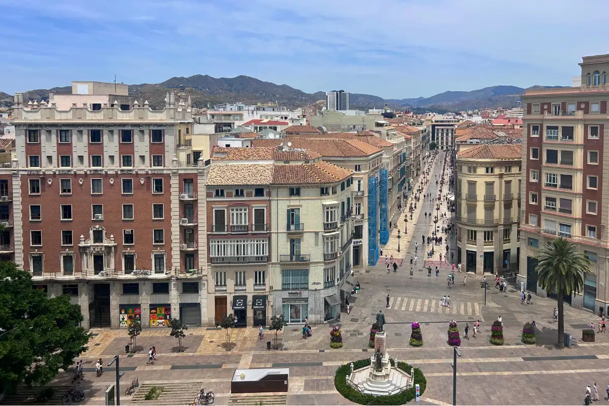 Aerial view down Calle Larios over the old town at SOHO Boutique Equitativa, Malaga