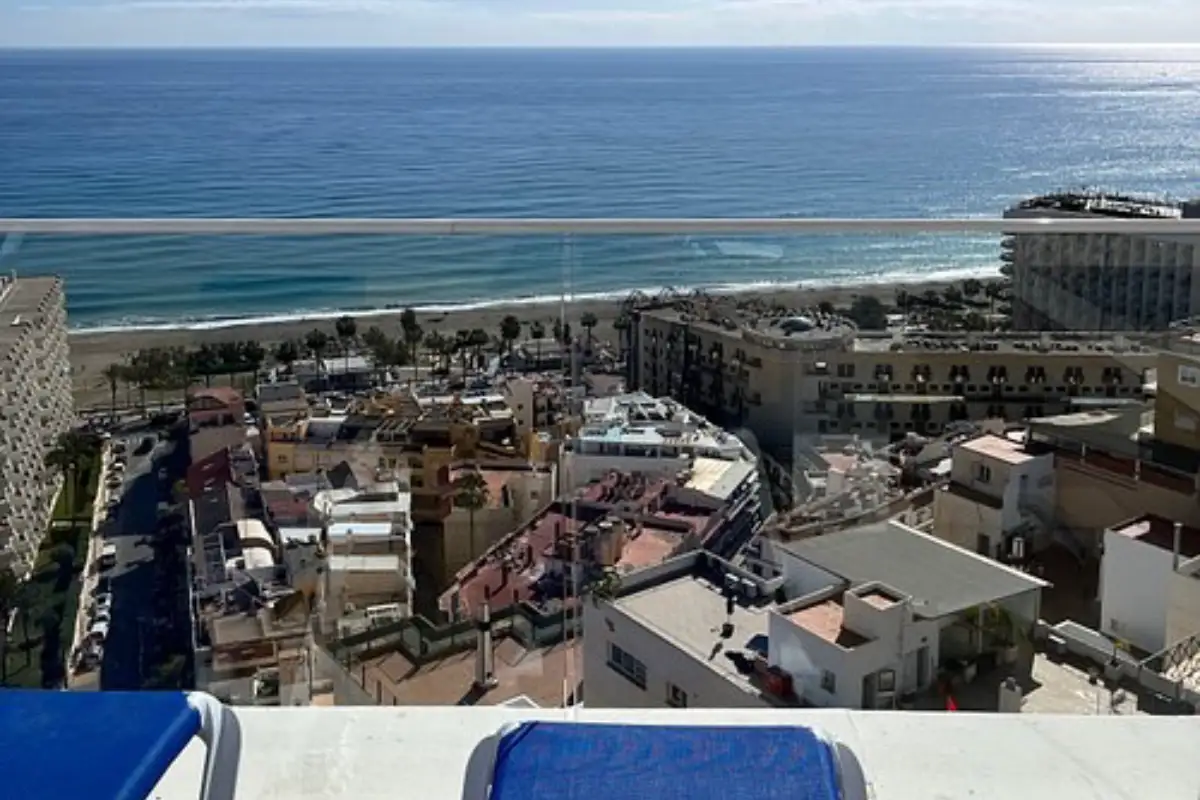 Elevated view over the beach and town from Blueside Skybar in Torremolinos