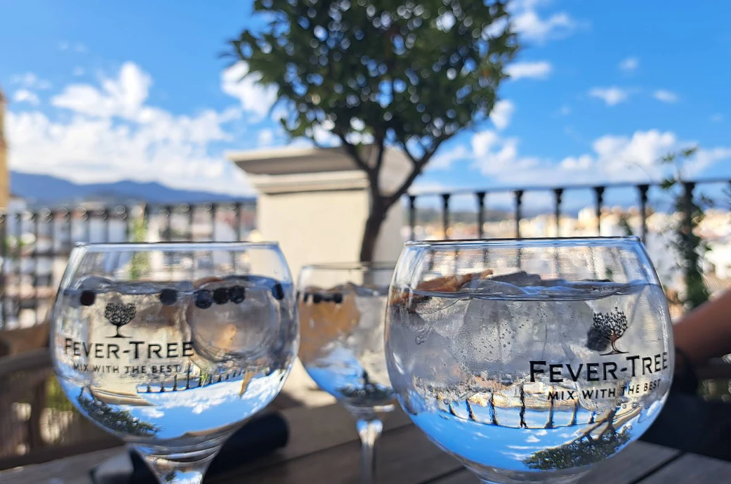 Two gin and tonics with mountain views at Bermeja Views, Estepona