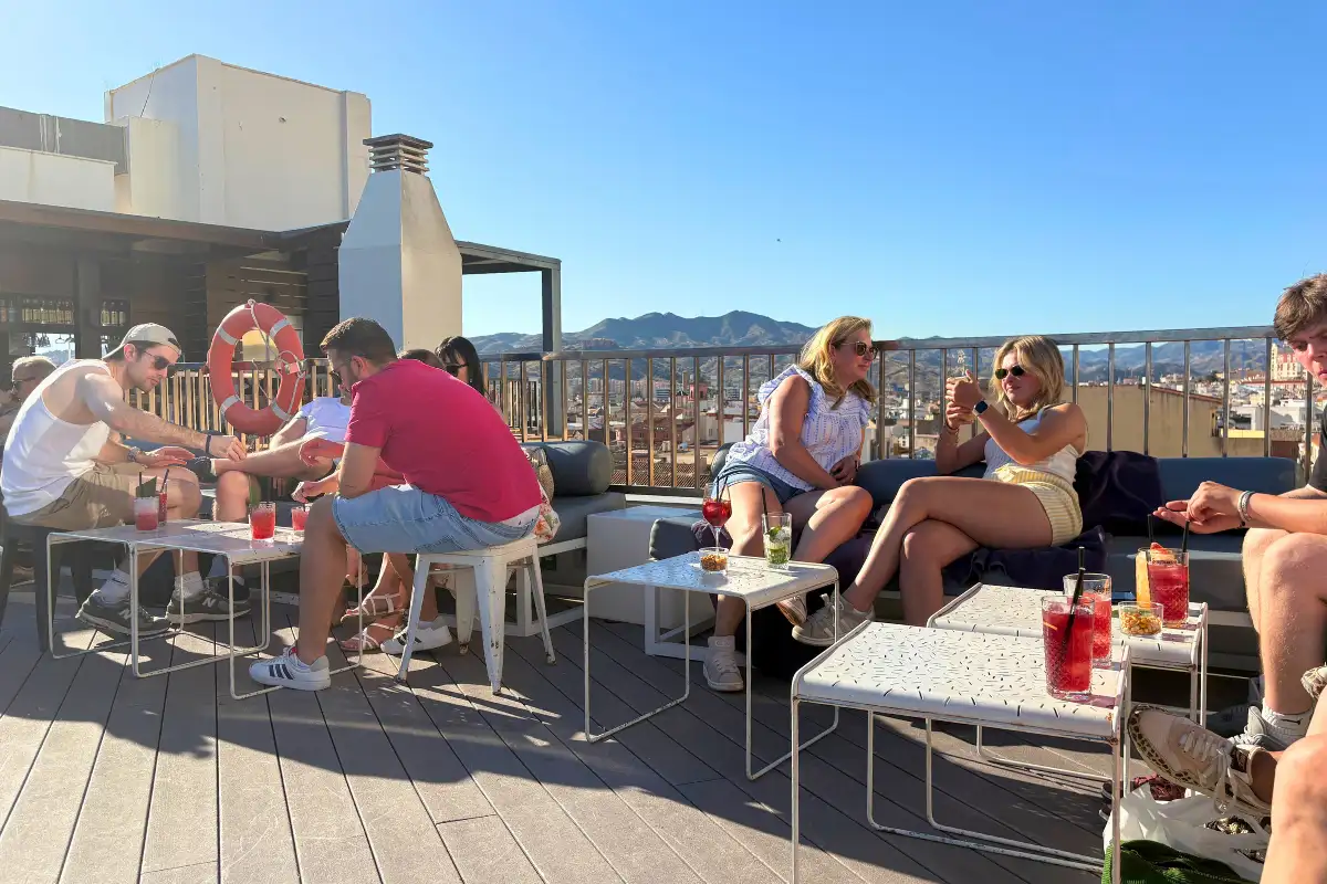 Sunset drinks on the rooftop terrace at Hotel Molina Lario in Malaga