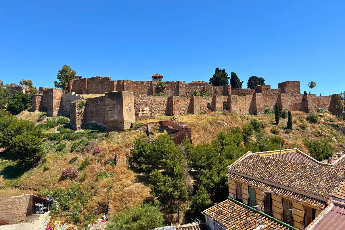 Hilltop Alcazaba fortress above the old town seen from La Terraza de Alcazaba in Malaga