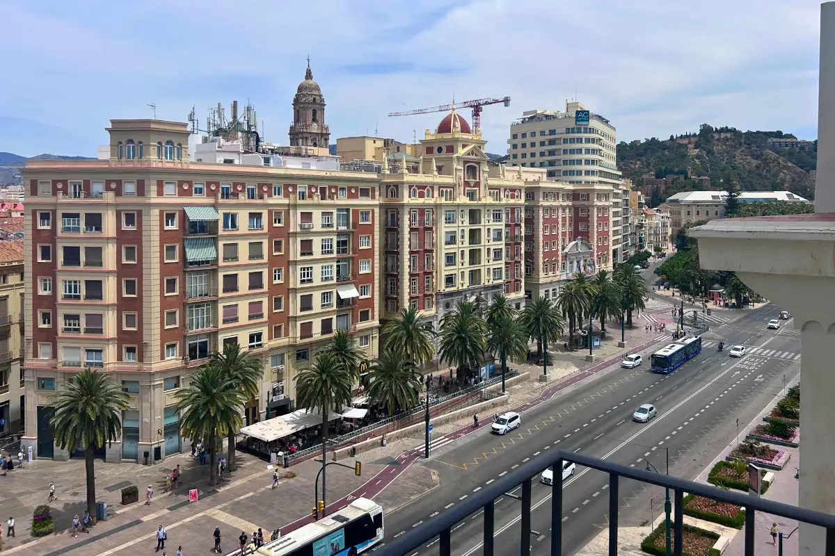 View over Malaga rooftops toward the cathedral from SOHO Boutique Equitativa